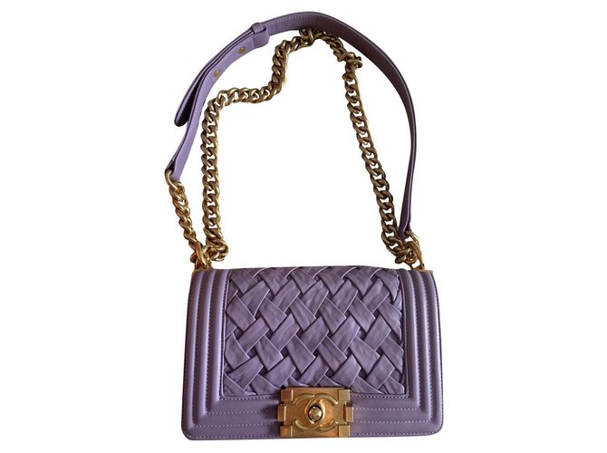 Sac Chanel Purple Boy Mini bag Cuir Lavande  ref.263941