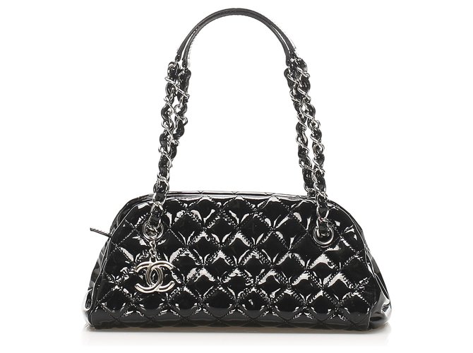 Chanel Black Mademoiselle Patent Leather Bowling Bag  ref.264107