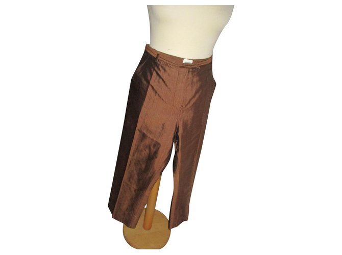 Hermès Pants, leggings Dark brown Silk  ref.264213