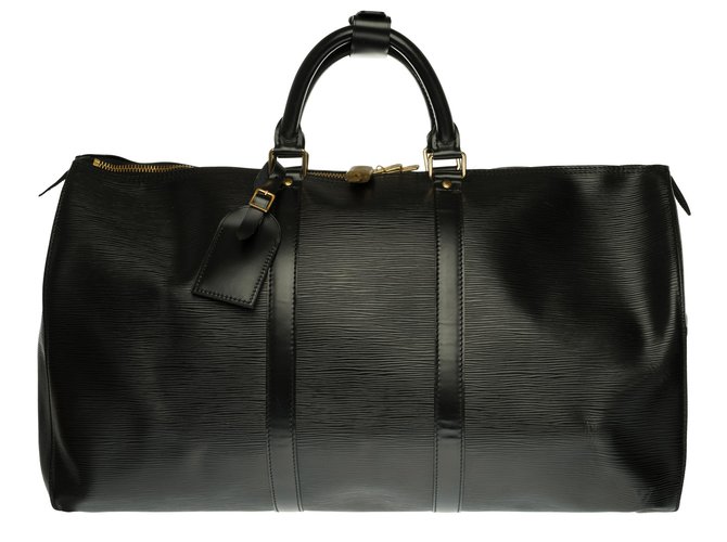 Bolsa de viaje Louis Vuitton Keepall 50 en cuero negro epi en muy buen estado  ref.264227