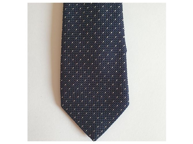 Paul Smith dark navy blue silk tie with polka dots