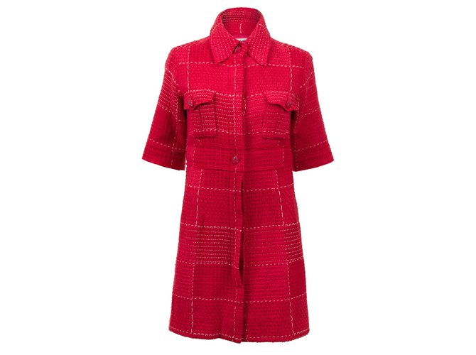 Jaqueta longa Chanel em tweed vermelho e branco  ref.264255