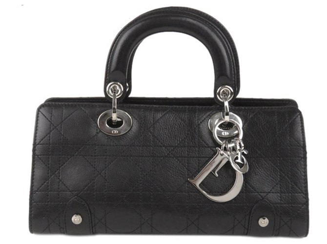 Dior Black Cannage Lady Dior East West Leather Handbag Pony-style calfskin  ref.264286