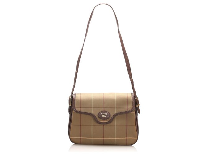 Burberry Brown Plaid Canvas Crossbody Bag Multiple colors Beige Leather Cloth Pony-style calfskin Cloth  ref.264315