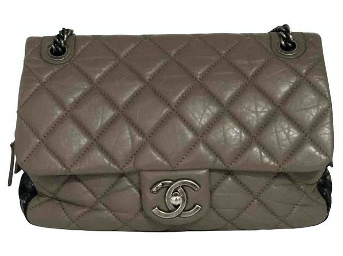 Bolsa Chanel Timeless de couro e tweed marrom