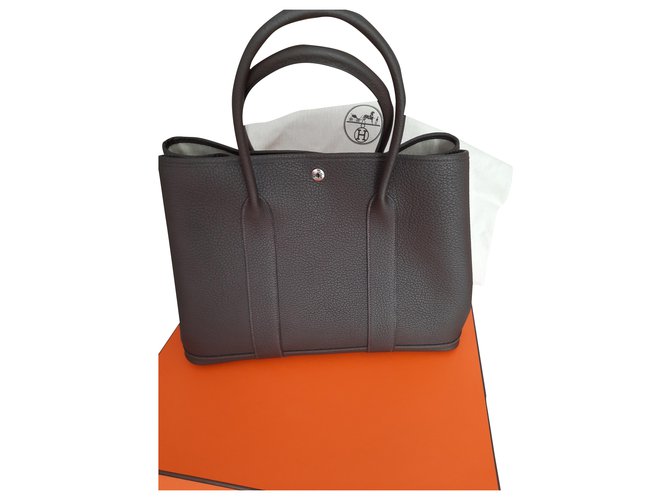 Hermès Garden Party bag Dark brown Leather  ref.264464