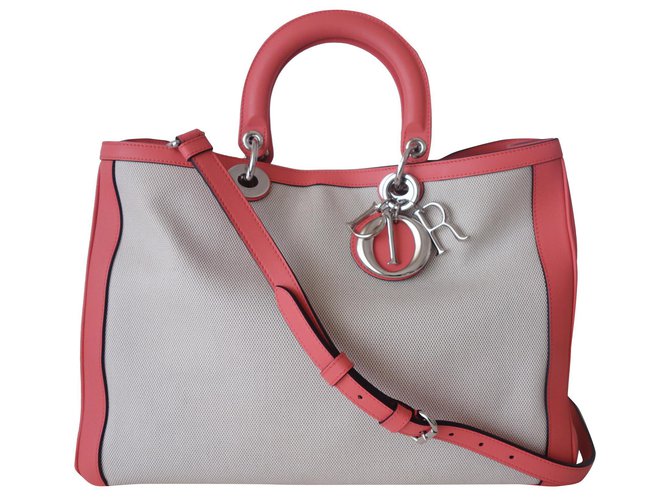 Dior Diorissimo bag Pink Cream Leather Cloth  ref.264482