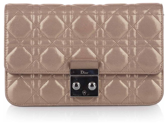 Dior Brown Cannage Miss Dior Promenade Chain Crossbody Bag Toile Tissu Marron Beige  ref.264592
