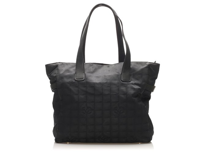 Chanel Black New Travel Line Canvas Tote Bag Leather Cloth Pony-style calfskin Cloth  ref.264681