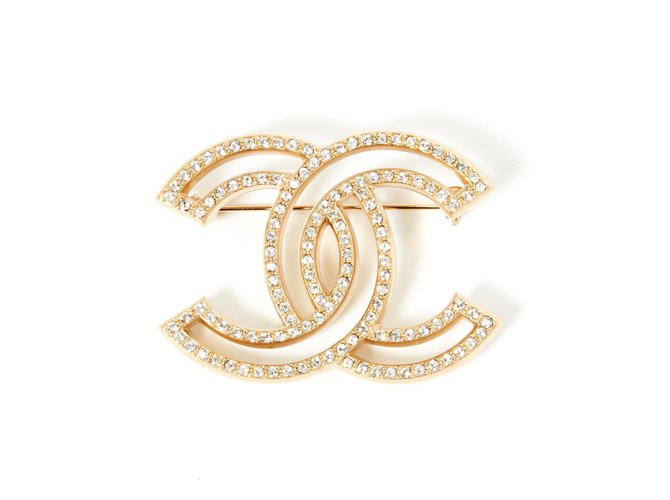Chanel RINESTONES CLAROS DE MAXI CC Dourado Metal  ref.264789