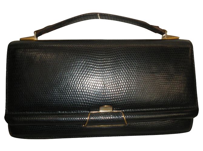 Lancel Handtasche aus schwarzem Leder im Eidechsenoptik