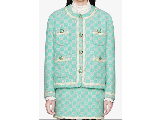 Completo gonna e giacca Gucci in tweed blu GG