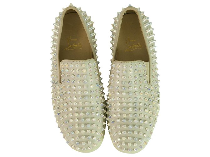 Christian Louboutin von White Roller Boat mit spitzenverzierten Slip-On-Turnschuhen 38 Roh Leder  ref.265210