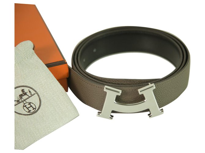 Hermès Hermes H Smile Limited edition belt reversible leather Black Box Taupe Togo 32MM  ref.265367
