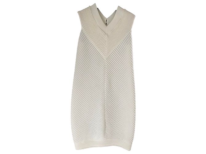 Chanel Kleid Weiß Baumwolle Ärmellos V Ausschnitt