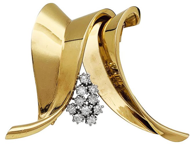 Autre Marque Spilla Fontana in oro giallo, platino e diamanti. Diamante  ref.265018