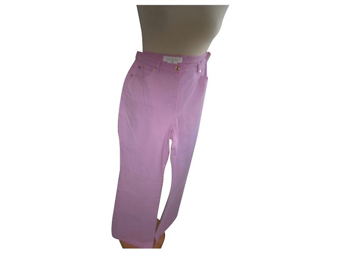 Escada Calça Jeans Rosa de Algodão Cintura Alta