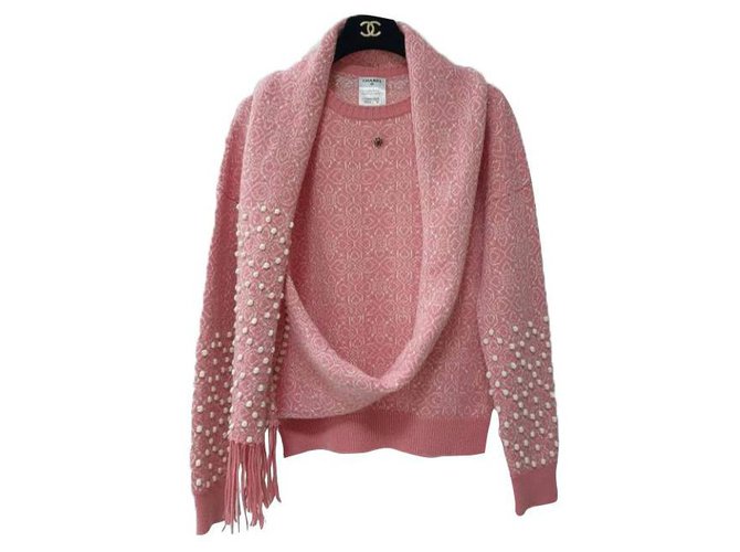 Chanel, Maglione con sciarpa rosa della sfilata Paris-Bombay Cachemire  ref.265189