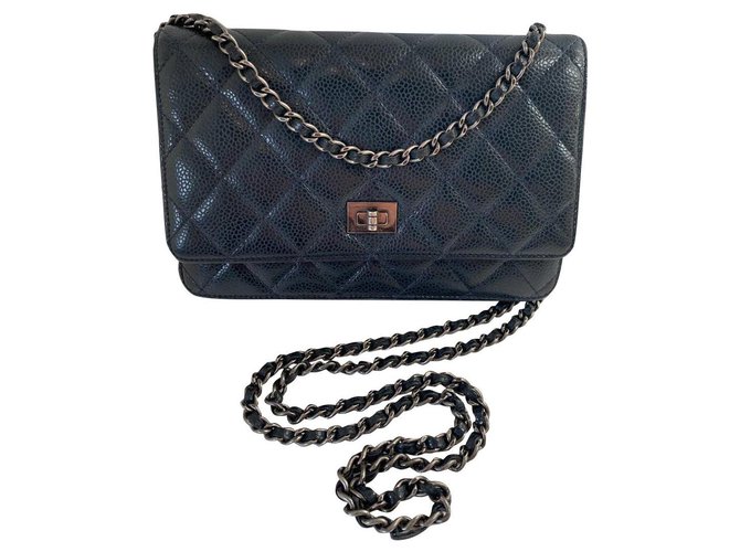 Wallet On Chain Chanel Blue Leather  ref.265209