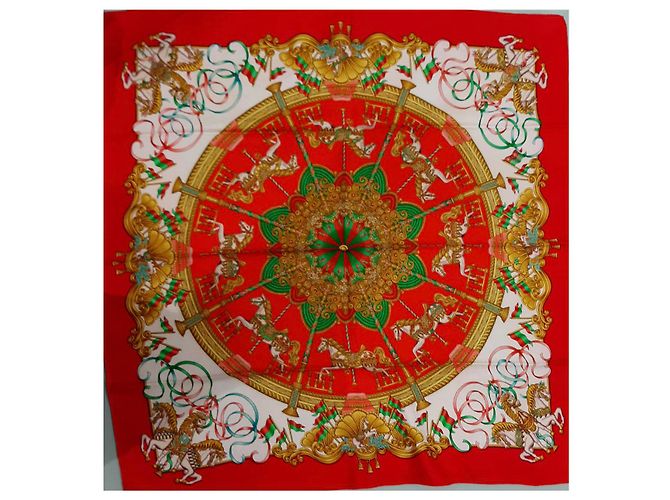 Hermès Luna Park Sciarpa in Seta Jacquard Rossa Rosso