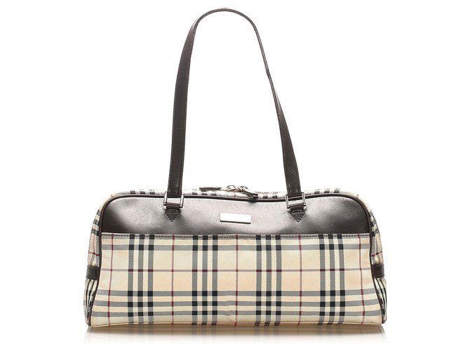 Burberry Brown House Check Canvas Handbag Multiple colors Beige Leather Cloth Pony-style calfskin Cloth  ref.265450