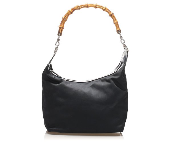Gucci Black Bamboo Nylon Shoulder Bag Cloth  ref.265545