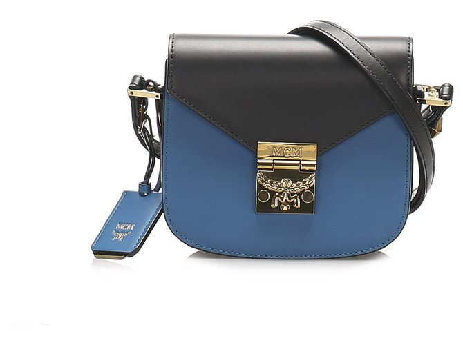 MCM Blue Patricia Leather Crossbody Bag Black Pony-style calfskin  ref.265547