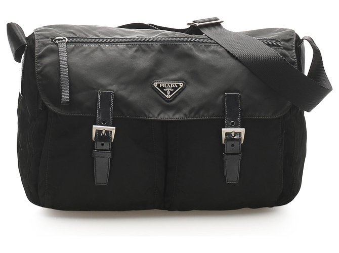 Prada Black Tessuto Crossbody Bag Leather Pony-style calfskin Nylon Cloth  ref.265552