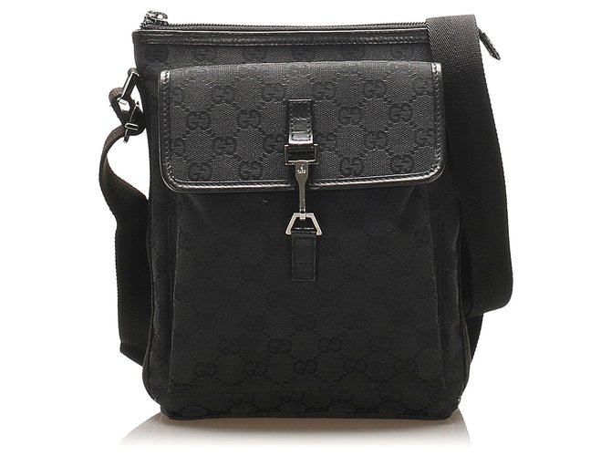 Gucci Black GG Canvas Crossbody Bag Leather Cloth Pony-style calfskin Cloth  ref.265554
