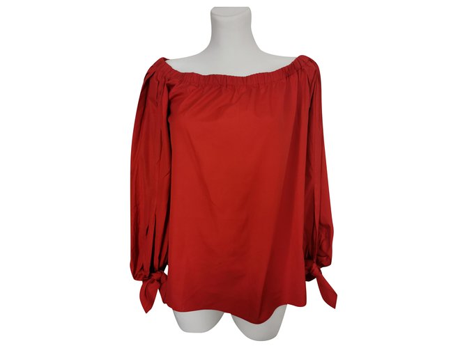 Yves Saint Laurent Envolver blusa Roja Algodón  ref.265594