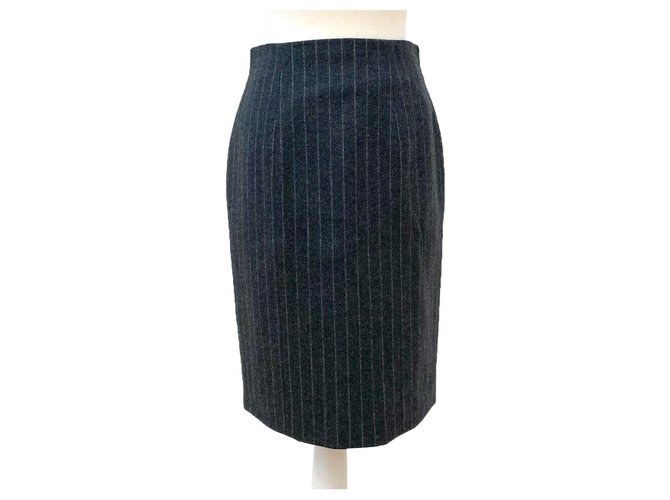 Yves Saint Laurent YSL pencil skirt with pinstripes Grey Wool  ref.265602