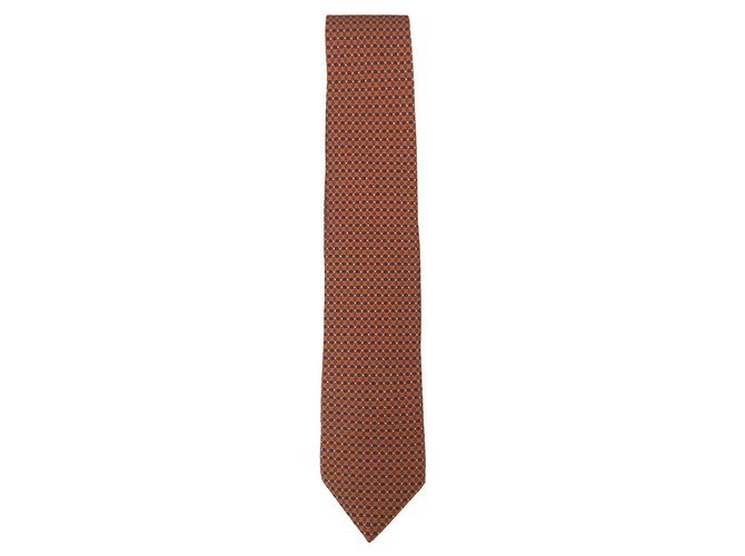 Hermès Hermes Cravatta arancione con forme geometriche Seta  ref.265623