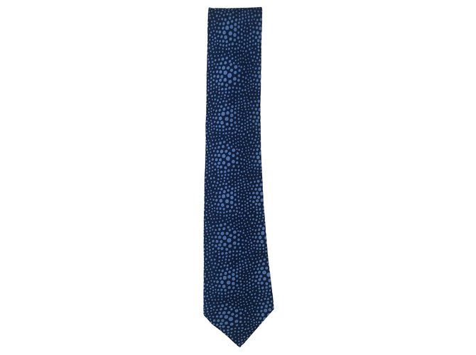 Hermès Cravate Hermes bleu à pois Soie  ref.265632