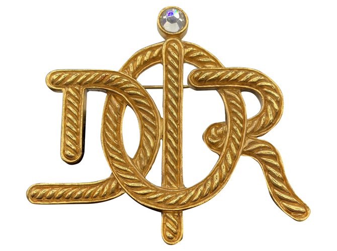 Broche acolchado Dior con logo de Dior Buen estado Dorado Chapado en oro  ref.265664