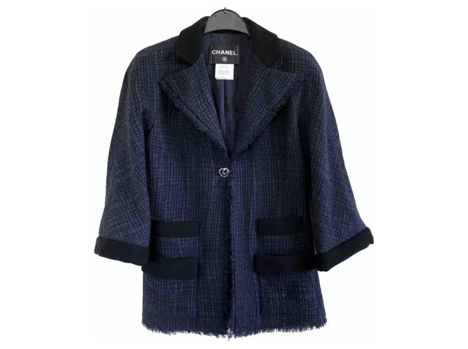 Chanel Jacken Marineblau Wolle Tweed  ref.265721