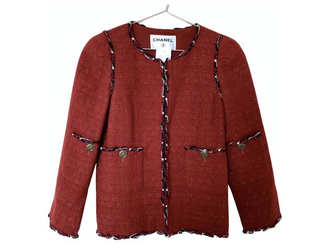 Chanel Jacken Rot Wolle Tweed  ref.265722