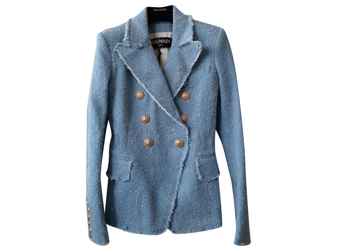 Magnificent Balmain Paris blue blazer jacket Cotton  ref.265733