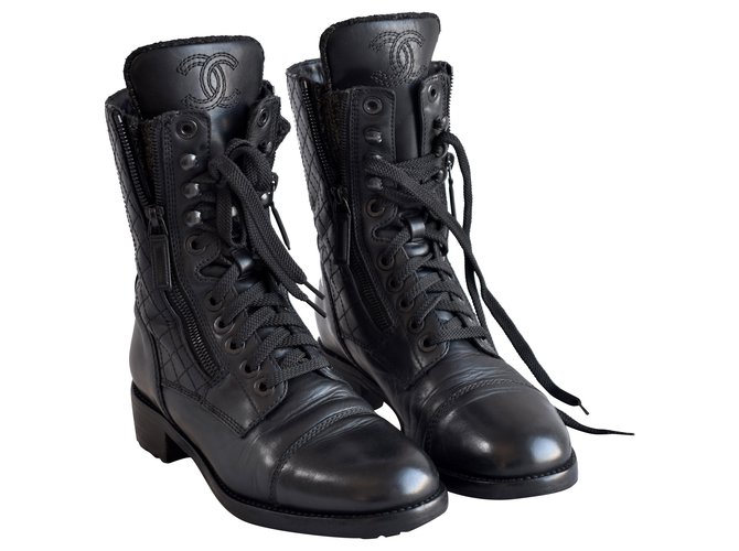 Chanel Iconic Combat Boots Black Leather  ref.265741