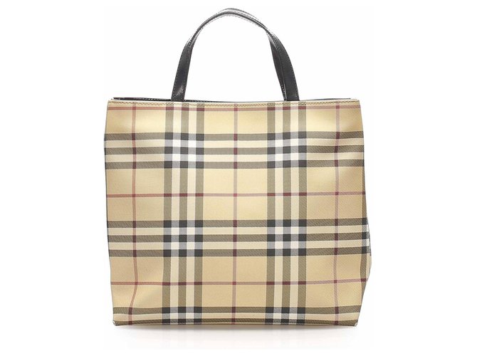 Burberry Brown House Check Tote Bag Multiple colors Beige Leather Plastic Pony-style calfskin  ref.265817