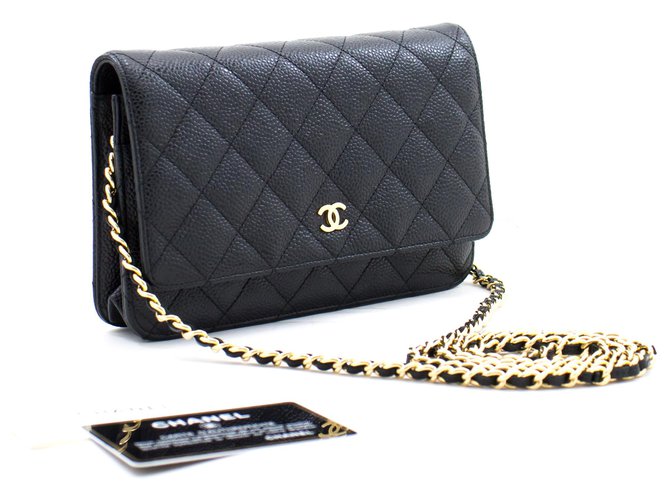 CHANEL Wallet on Chain Caviar Leather Crossbody in Black