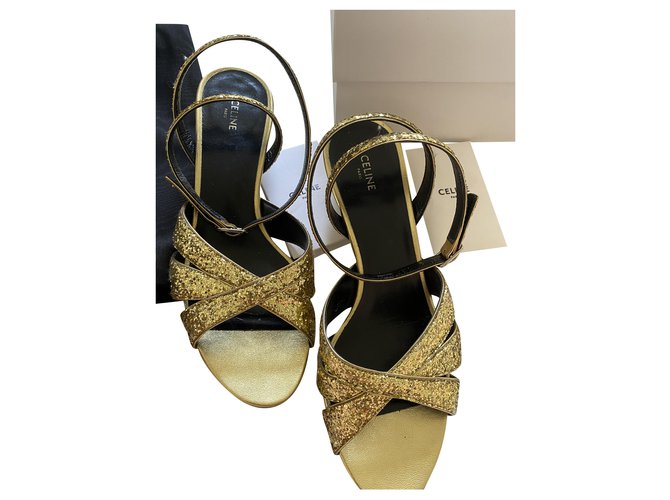 Celine cheap gold sandals