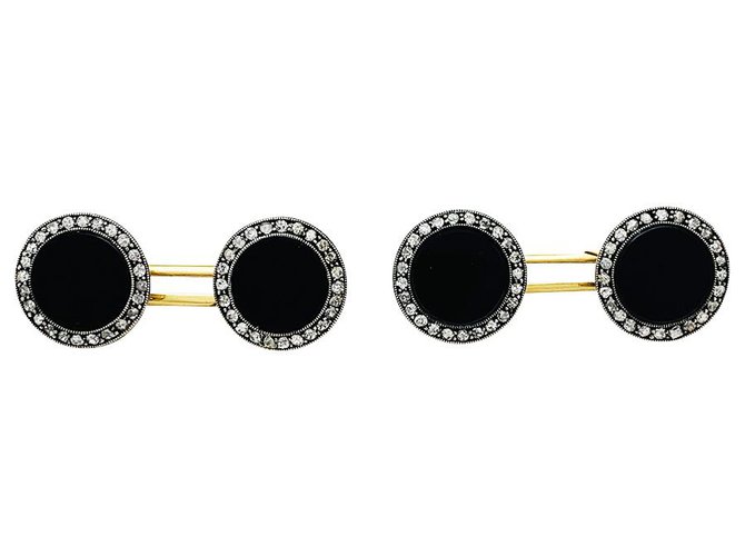 inconnue Cufflinks 1910 In gold, money, onyx and diamonds. Silver  ref.266013