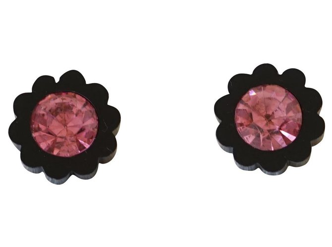 Chanel Boucles d'oreilles Plastique Noir Rose  ref.266056