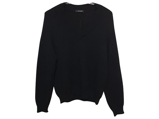 Versace Black Wool V-neck Sweater