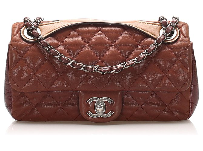 Chanel Red Classic Leather Flap Satchel Dark red Pony-style calfskin  ref.266191