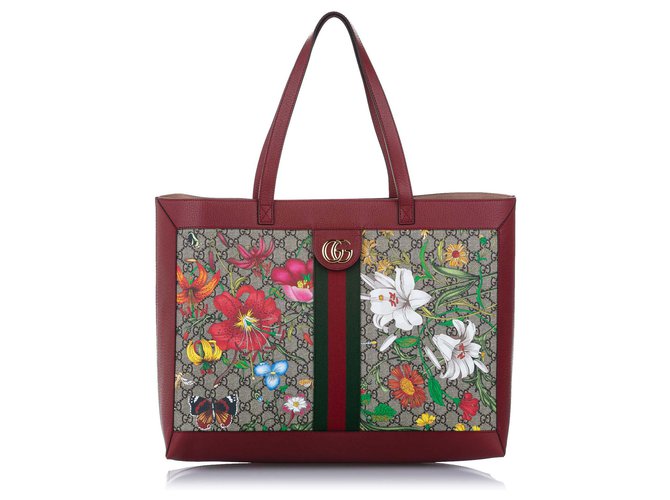 GUCCI Ophidia GG Flora Medium Tote Bag Red 547947