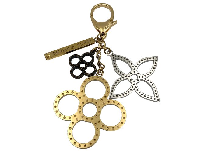 Louis Vuitton LV charm keychain for bag monogram flowers Silvery