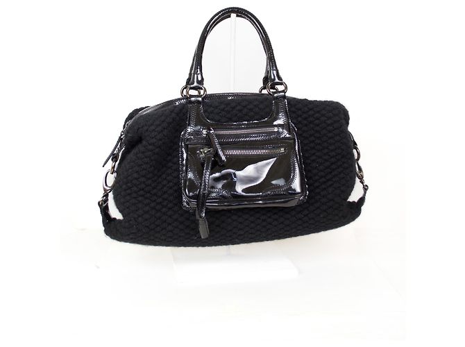 Borsa Sonia Rykiel Speedy in pelle e lana nera Nero