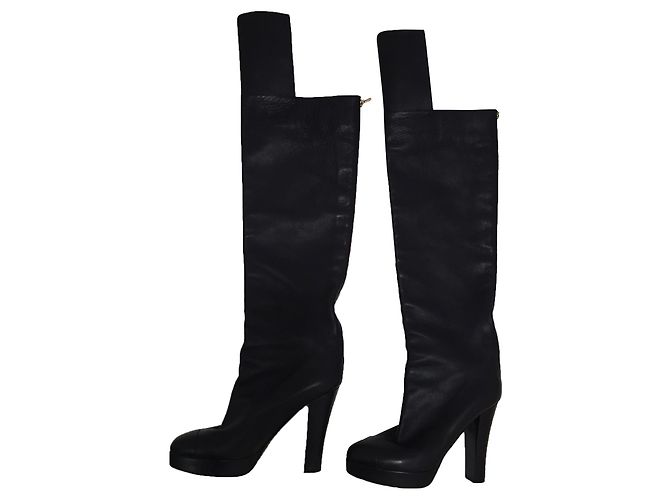 Botas altas Chanel de piel negra Negro