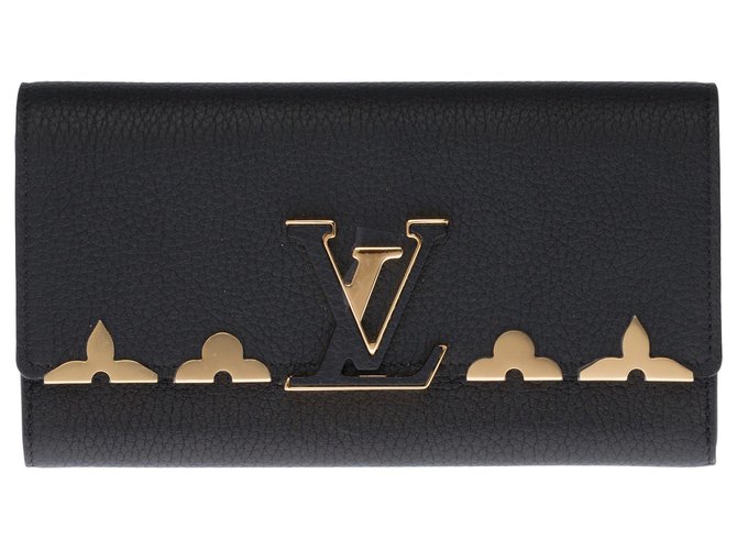 Louis Vuitton Capucines GM Geldbörse aus schwarzem Taurillon Leder  ref.266396
